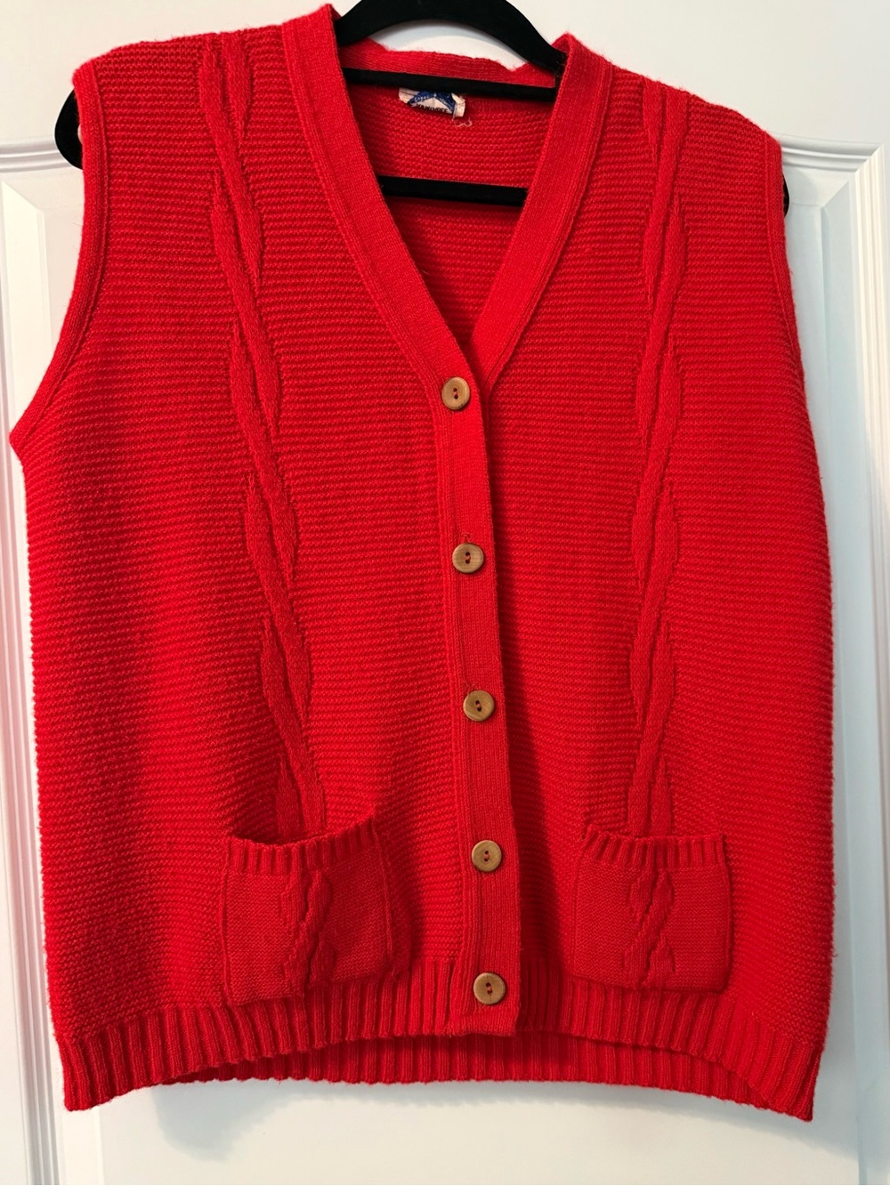 Women’s Vintage Red Cable-Knit Button-Front Sweater Vest
